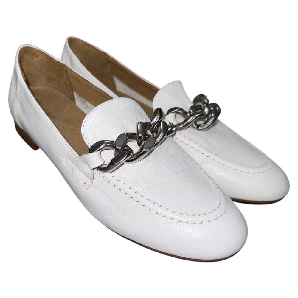 Donald Pliner White Leather Chain‎ Loafers Size 8 EU 38.5 Slip On Shoes Chunky